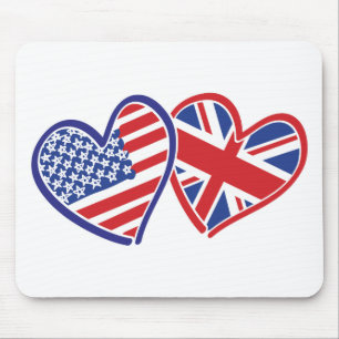 米国旗と英国国旗のハート マウスパッド