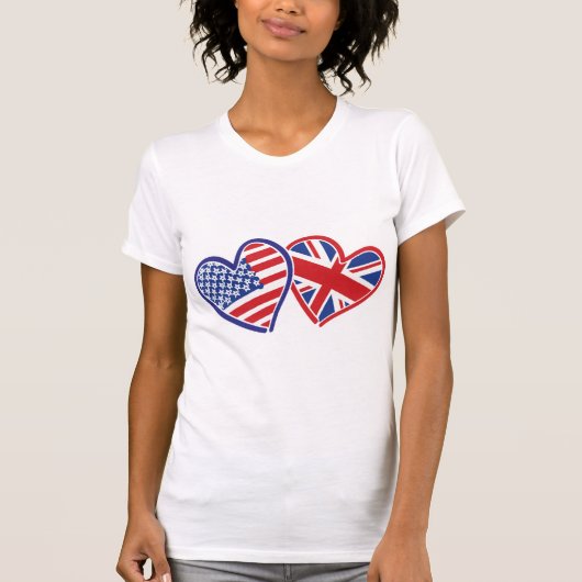 米国旗と英国国旗のハート Tシャツ (正面)