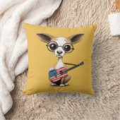 米国旗のギターを演奏しているチワワの小犬 クッション (ブランケット)