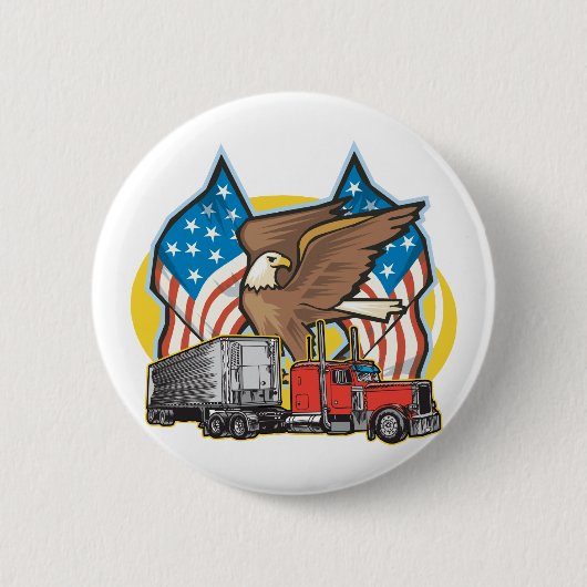 米国旗のトラック運転手 缶バッジ (正面)