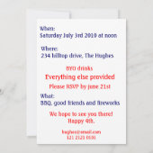 米国旗のハートの7月4日の招待 招待状 (裏面)