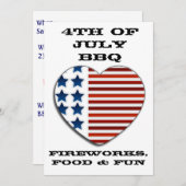 米国旗のハートの7月4日の招待 招待状 (正面/裏面)