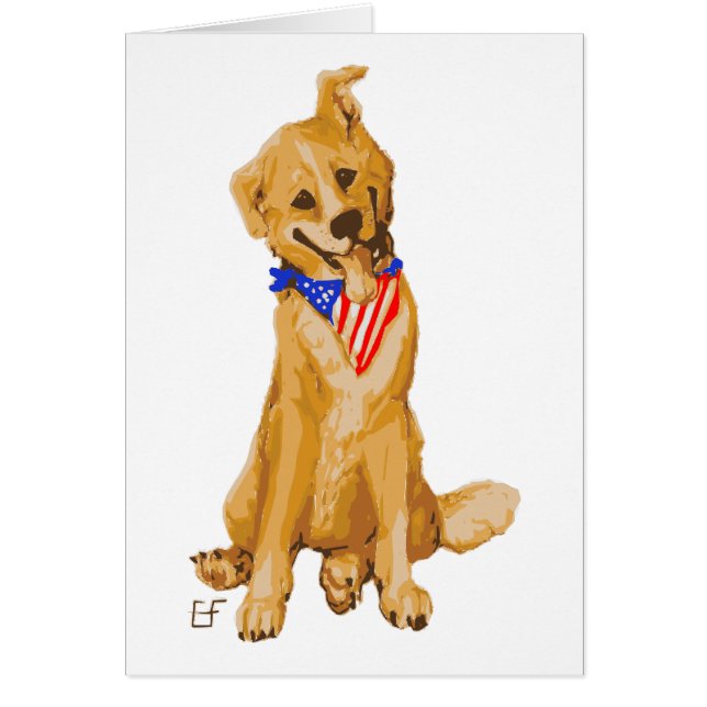 米国旗のバンダナを持つ"愛国心が強い子犬"犬 (正面)