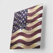 米国旗のヴィンテージ木 スクエア壁時計 (傾斜)