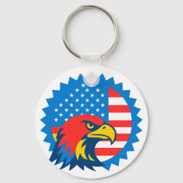 米国旗の上の激しいハゲのワシ キーホルダー