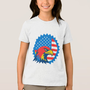 米国旗の上の激しいハゲのワシ トライブレンドTシャツ