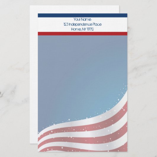 米国旗の個人的な文房具 便箋 (正面/裏面)