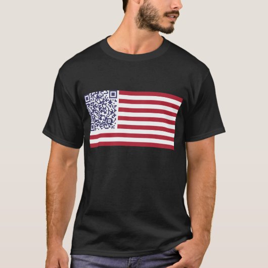 米国旗の国歌QRコード Tシャツ (正面)