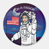 米国旗の宇宙飛行士の写真（青） マグネット (正面)