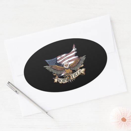 米国旗の愛国心が強い白頭鷲の生まれる自由 楕円形シール (封筒)