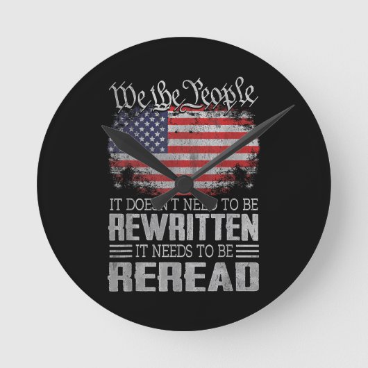 米国旗の憲法の見直しが必要 ラウンド壁時計 (正面)