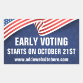 米国旗の早期選挙日 長方形シール (正面)