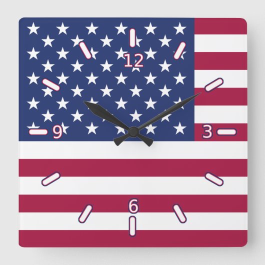 米国旗の時計(数字あり) スクエア壁時計 (正面)