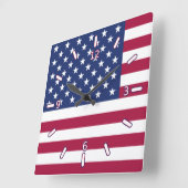 米国旗の時計(数字あり) スクエア壁時計 (傾斜)