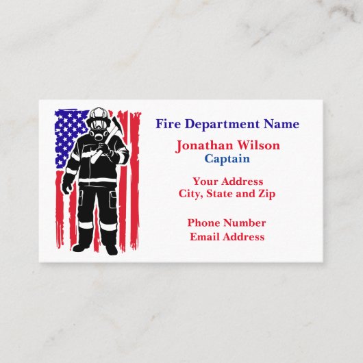 米国旗の消防士 名刺 (正面)