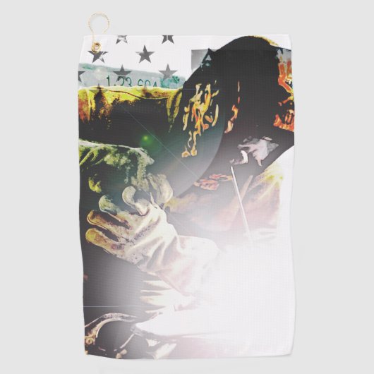 米国旗の溶接工 ゴルフタオル (正面)