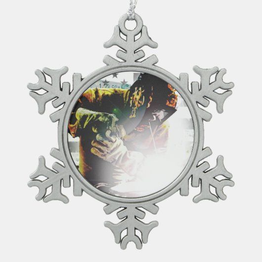 米国旗の溶接工 スノーフレークピューターオーナメント (正面)