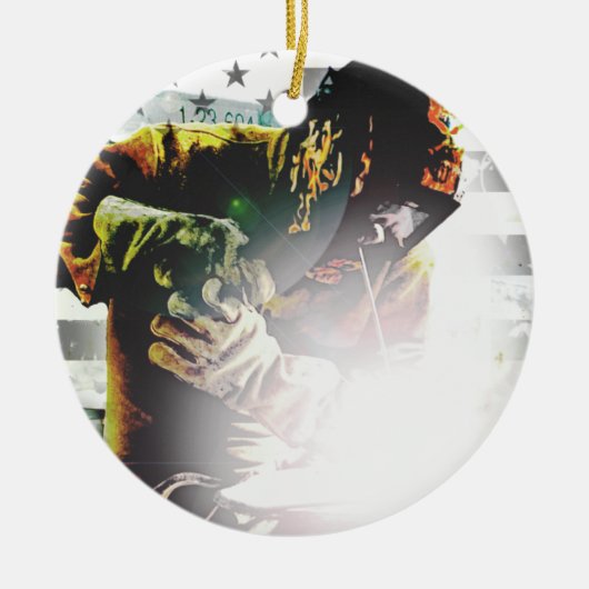 米国旗の溶接工 セラミックオーナメント (正面)