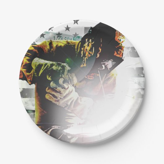 米国旗の溶接工 ペーパープレート (正面)