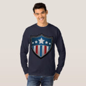 米国旗の盾の長袖のワイシャツ Tシャツ (正面フル)