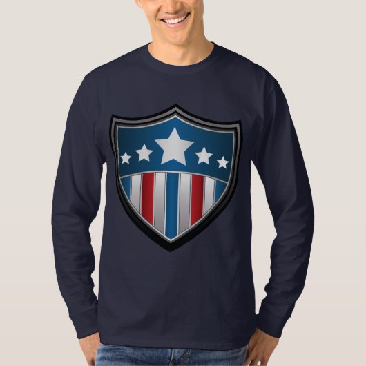 米国旗の盾の長袖のワイシャツ Tシャツ (正面)