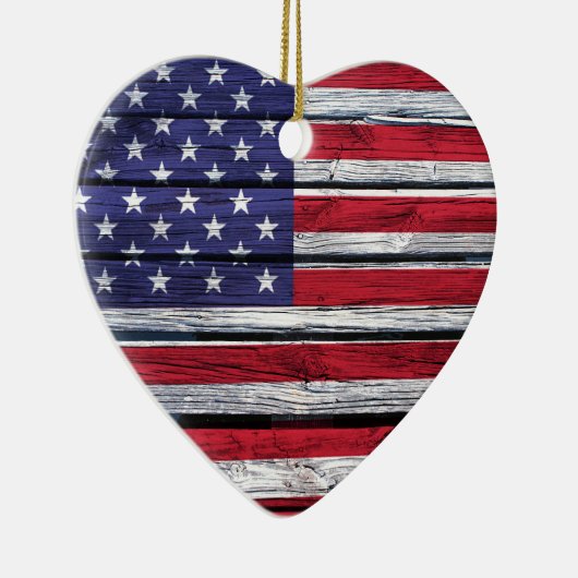 米国旗の素朴な木 セラミックオーナメント (右)