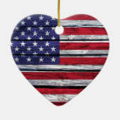 米国旗の素朴な木 セラミックオーナメント (裏面)