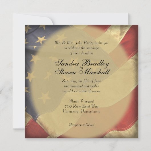 米国旗の結婚式招待状 招待状 (正面)