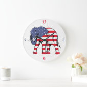 米国旗の色の象 ラージ壁時計 (ホーム)