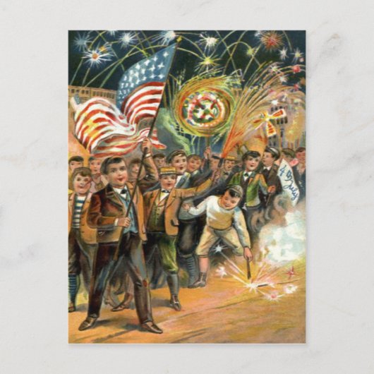 米国旗の花火花火パレード ポストカード (正面)