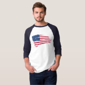 米国旗の裂け目の基本的な3/4の袖のRaglan Tシャツ (正面フル)