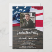 米国旗の警察官写真卒業式インビ 招待状 (正面)