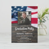 米国旗の警察官写真卒業式インビ 招待状 (スタンド正面)