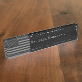 米国旗の黒の灰色 デスクネームプレート (側面)