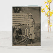 米国旗のTintypeの一見を用いるヴィンテージの早い女性 カード (黄色い花)