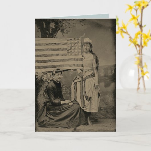 米国旗のTintypeの一見を用いるヴィンテージの早い女性 カード (黄色い花)