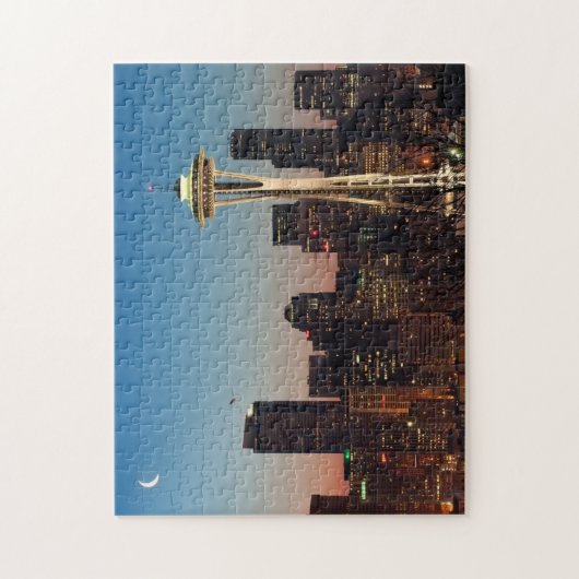 米国旗は上昇の月の間で飛びます ジグソーパズル (縦)