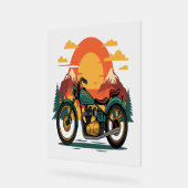 米国旗を持つオートバイ、7月4日 アクリルサイン (傾斜)