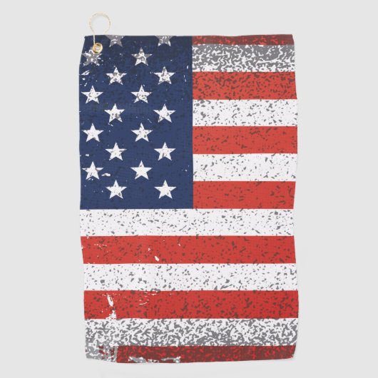 米国旗を持つレザーゴルフグローブ ゴルフタオル (正面)