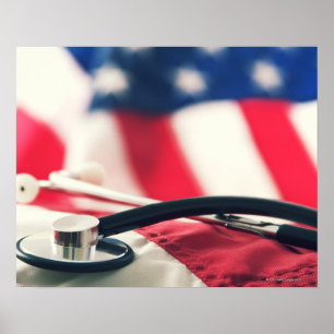 米国旗を持つ医療用聴診器 ポスター