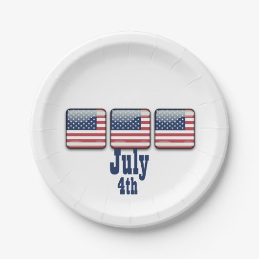 米国旗を持つ四角いボタン、7月4日紙プレート ペーパープレート (正面)
