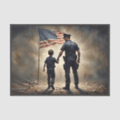 米国旗を持つ少年と警察官 - 愛国心 薄葉紙 (正面)