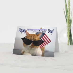 米国旗を持つ幸せな大統領Day Cool Catの カード