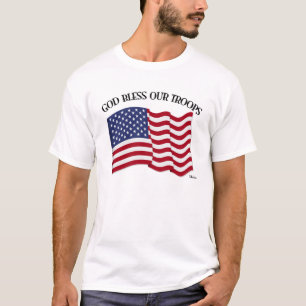 米国旗を持つ我が軍を祝福せよ Tシャツ