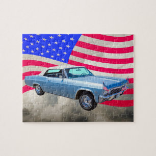 米国旗を持つ1965年のChevyのインパラ327 ジグソーパズル