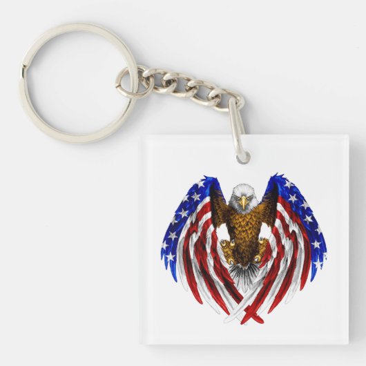 米国旗を掲げたアメリカワシ キーホルダー (正面)