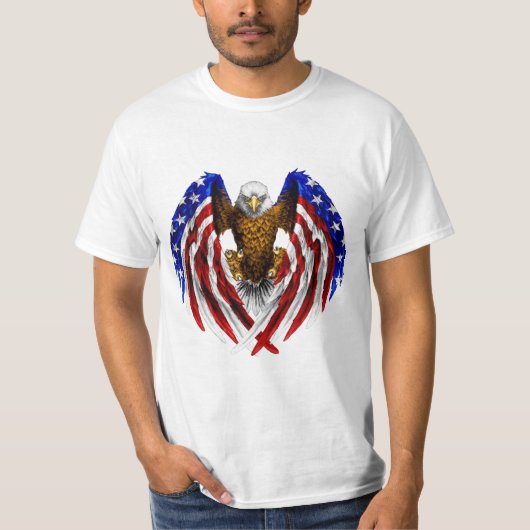 米国旗を掲げたアメリカワシ Tシャツ (正面)