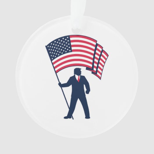米国旗を掲げるトランプ大統領 オーナメント (正面)