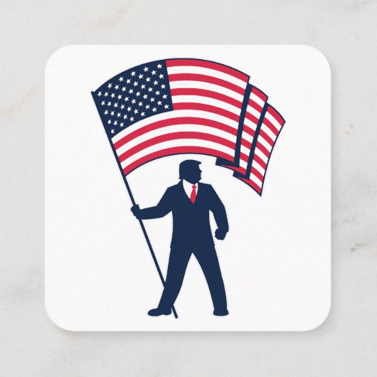 米国旗を掲げるトランプ大統領 スクエア名刺 (裏面)