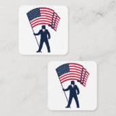 米国旗を掲げるトランプ大統領 スクエア名刺 (正面/裏面)
